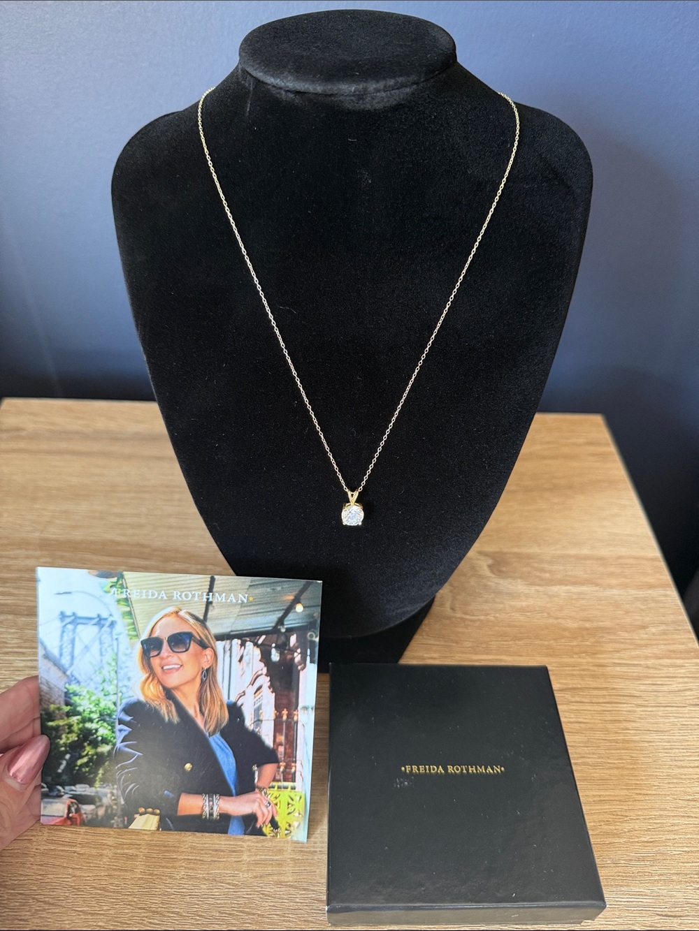 Freida Rothman “Yellow Gold” Necklace with Clear Solitaire Real Sterling Silver - Picture 4 of 4